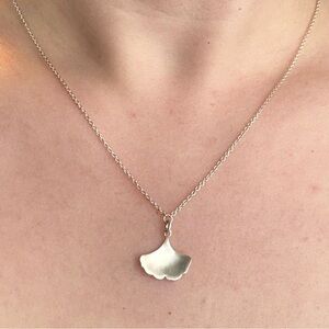 Brushed Silver Gingko Leaf Necklace